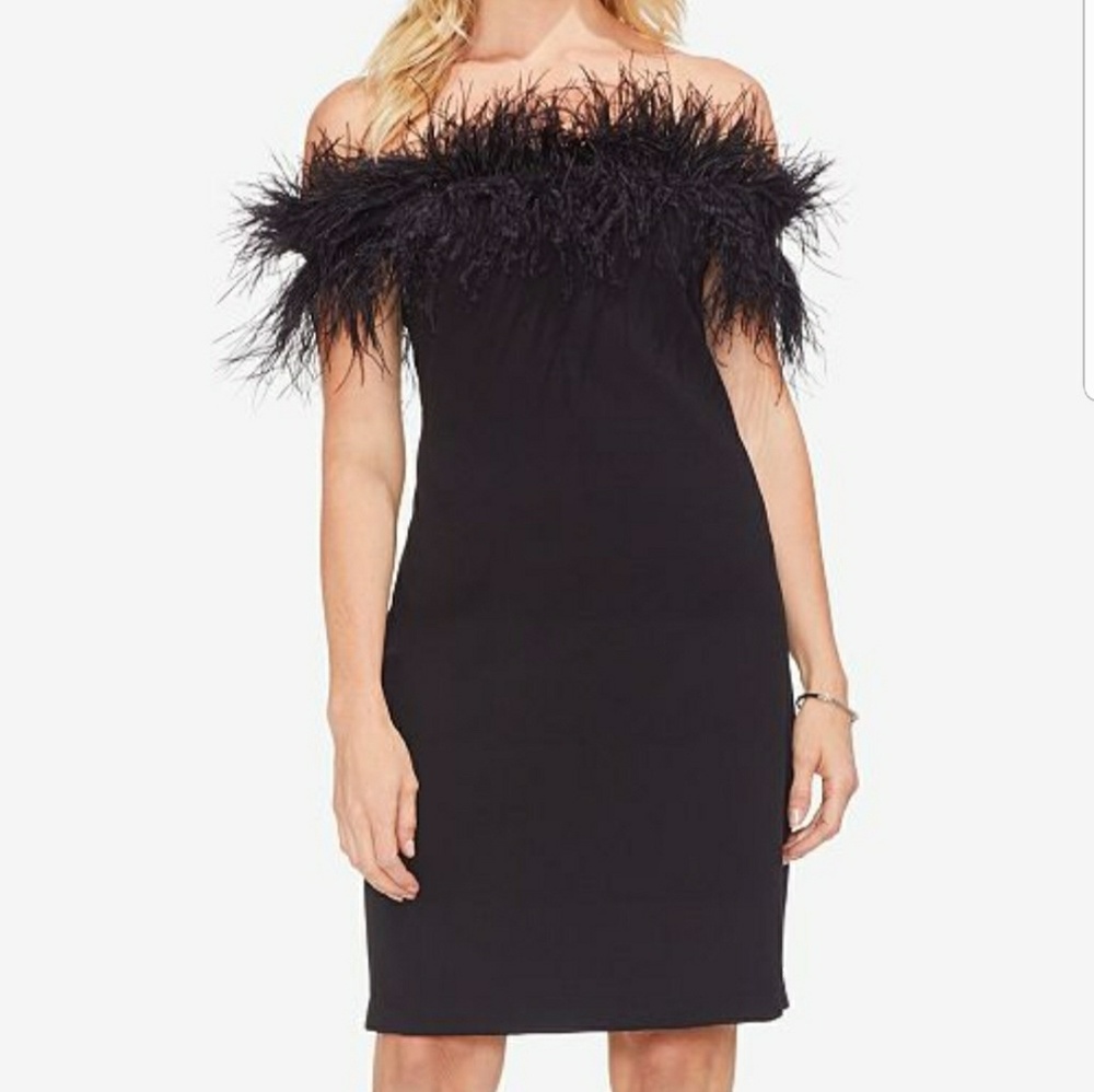 NWT Vince Camuto Feather Trim Dress